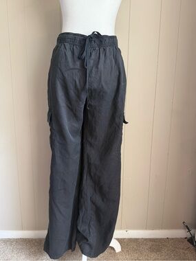 Women Black Wide-Leg Cargo Pants size L